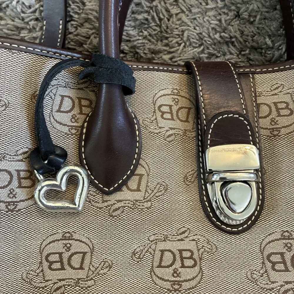 DOONEY & BOURKE Signature Beige Canvas Leather LRG Double Handle Tote Buckle